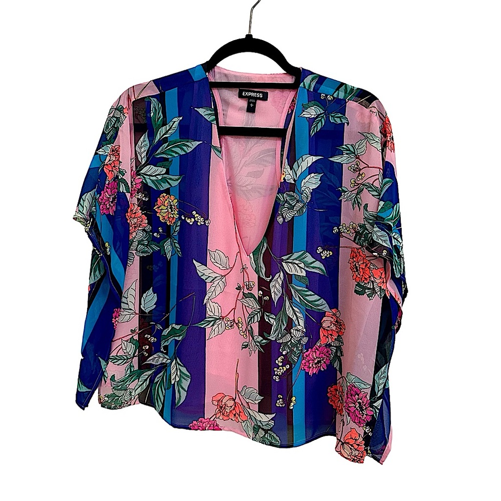 Express Colorful Floral Sheer Flowy Blouse in Women’s Large
